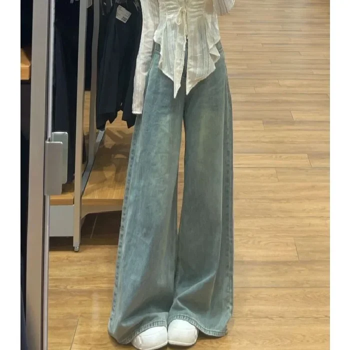 Hohe Taille Hosen für Frauen Feste Beiläufige Baggy Jeans Frauen Gewaschen Vintage Breite bein Jeans Jugendliche Weibliche Hosen Streetwear y2k