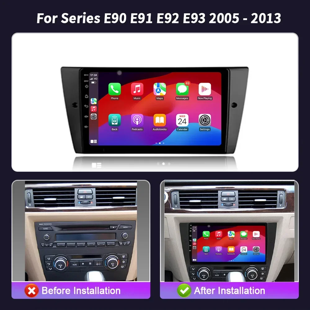 For BMW 3 Series E90 E91 E92 Radio Stereo Multimedia Navigation 4G GPS Wireless Carplay Bluetooth Touch Screen