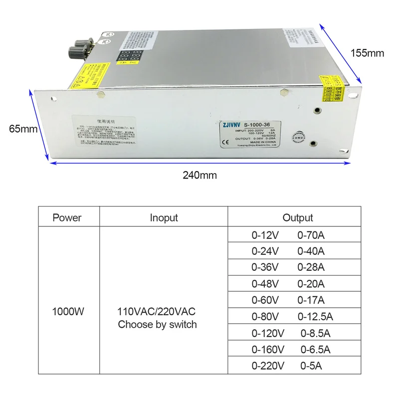 1000W Digital Display Switching Power Supply AC to DC 0-24V 0-40A Adjustable Transformer HJS-1000-0-24 0-5V PLC Control PSU