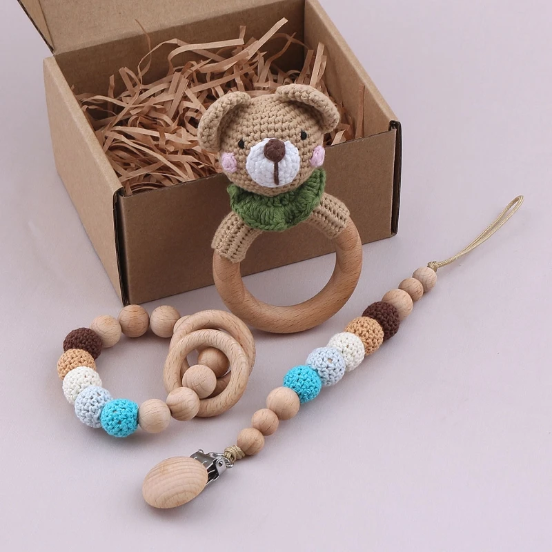 

Safe Wooden Pacifier Bracelet BabyRattle Growth Accompany Wooden Teether