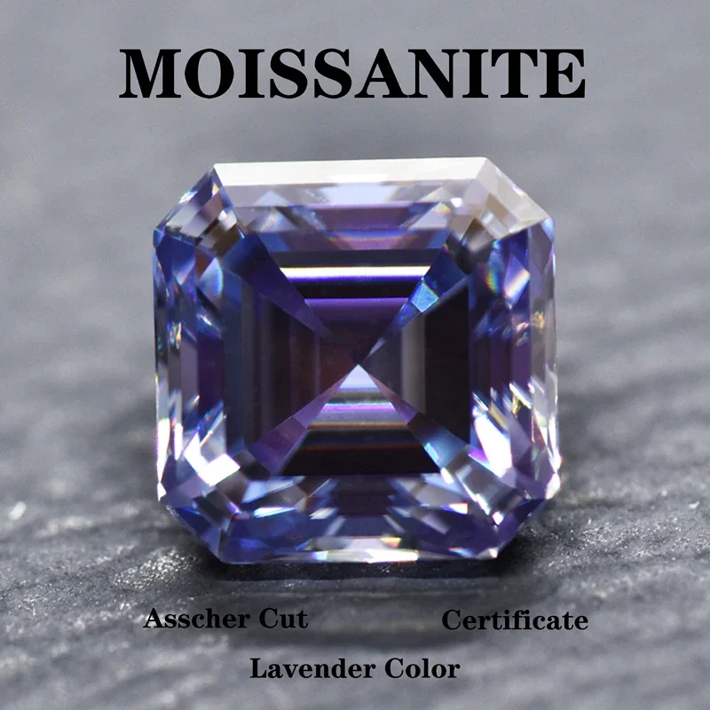 

Moissanite Stone Asscher Cut Lavender Color Charms for Jewelry Making DIY Advanced Jewelry Rings Earrings Making Certificated