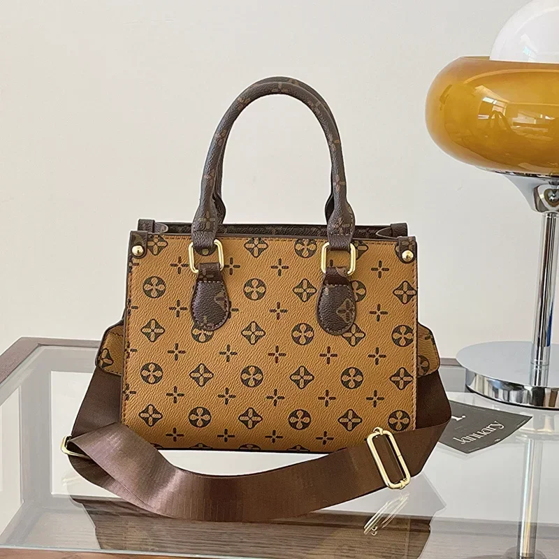 

Retro Letter Print Tote 2025 Women's New Handheld Shoulder Crossbody Bag