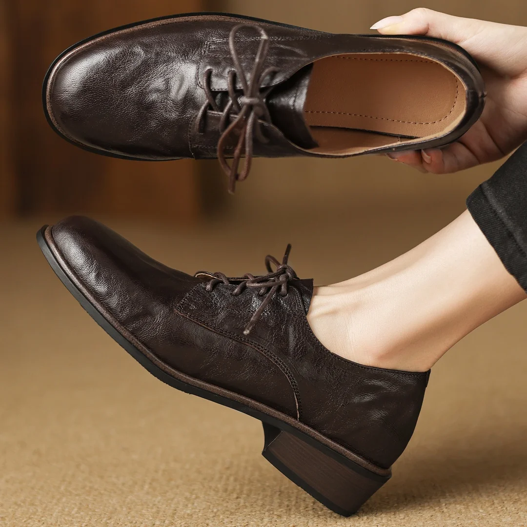 

danxuefei women's sheepskin round toe lace-up flats oxfords high quality soft comfortable casual female daily shoes for woman