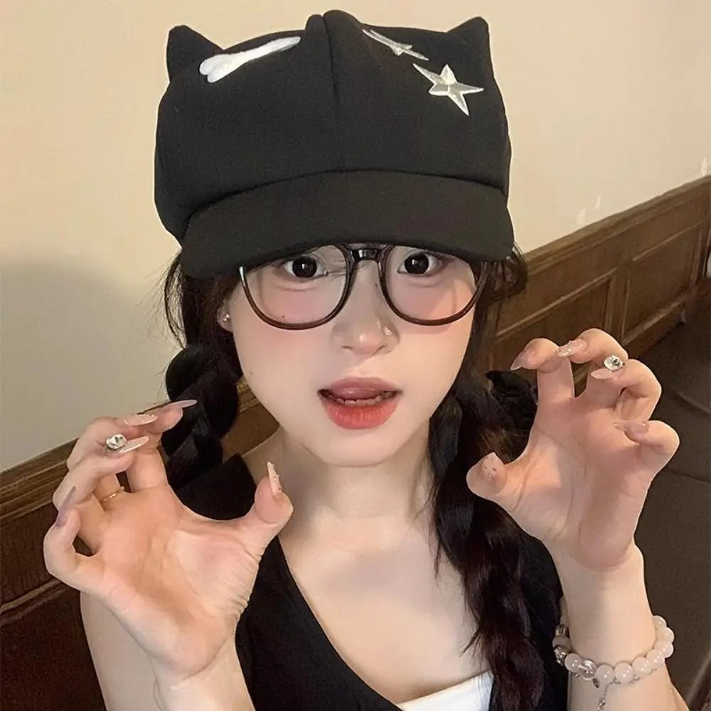 

Janpanese Cute Cat Ears Baseball Cap Harajuku Y2k Star Peaked Hat Casual Sweet Visor Cap Female