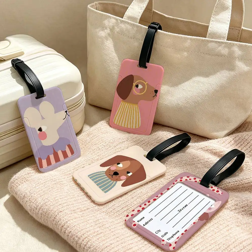Cute Cat Fox Dog Horse Bunny Red Lightweight Anti lost PVC Luggage Tag Removable Info Card Sleeve Backpack Travel Accessory