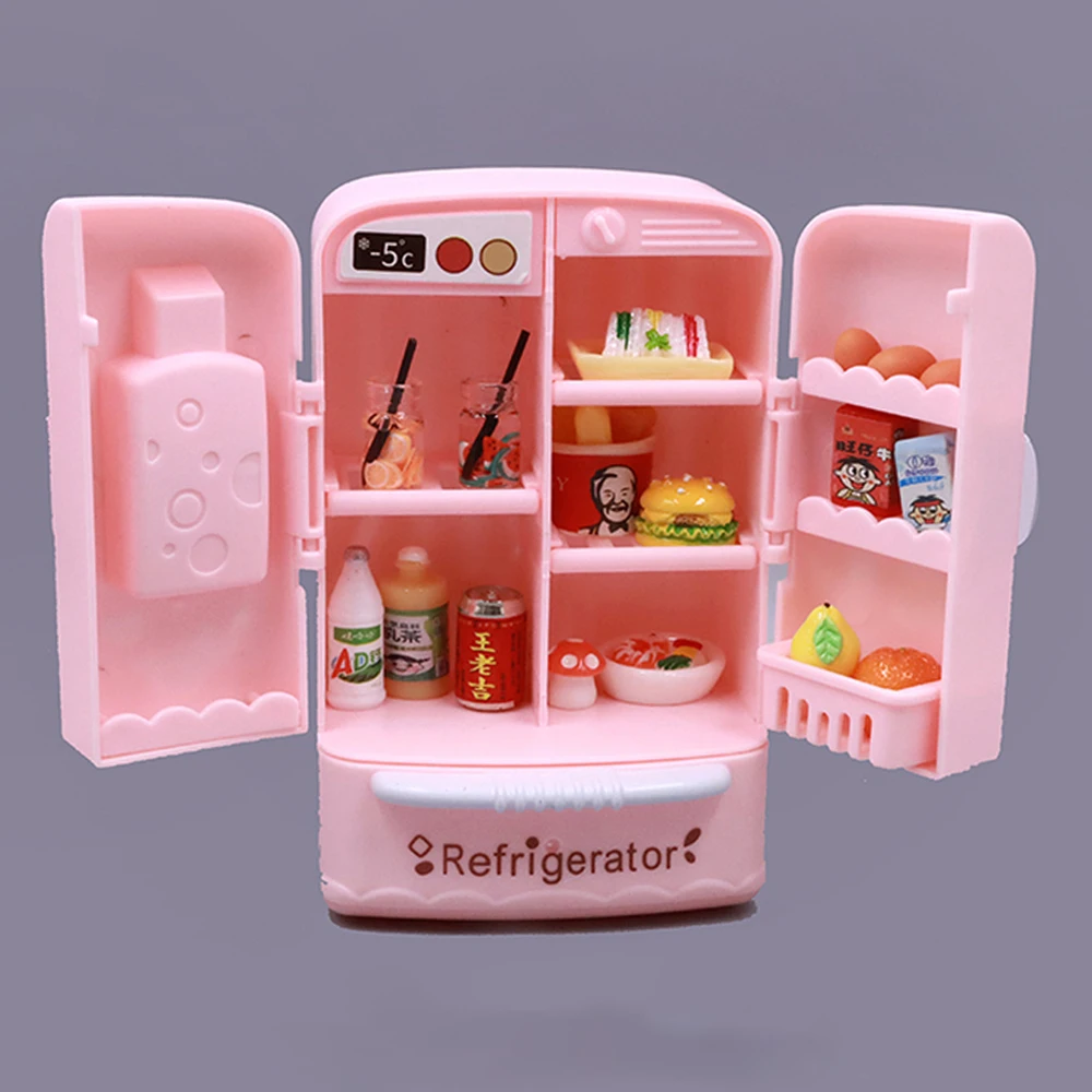 Mini réfrigérateur miniature en bois à l'échelle 1:12, pour maison de poupée, accessoires de meubles, boissons, congélateur, imitation bois