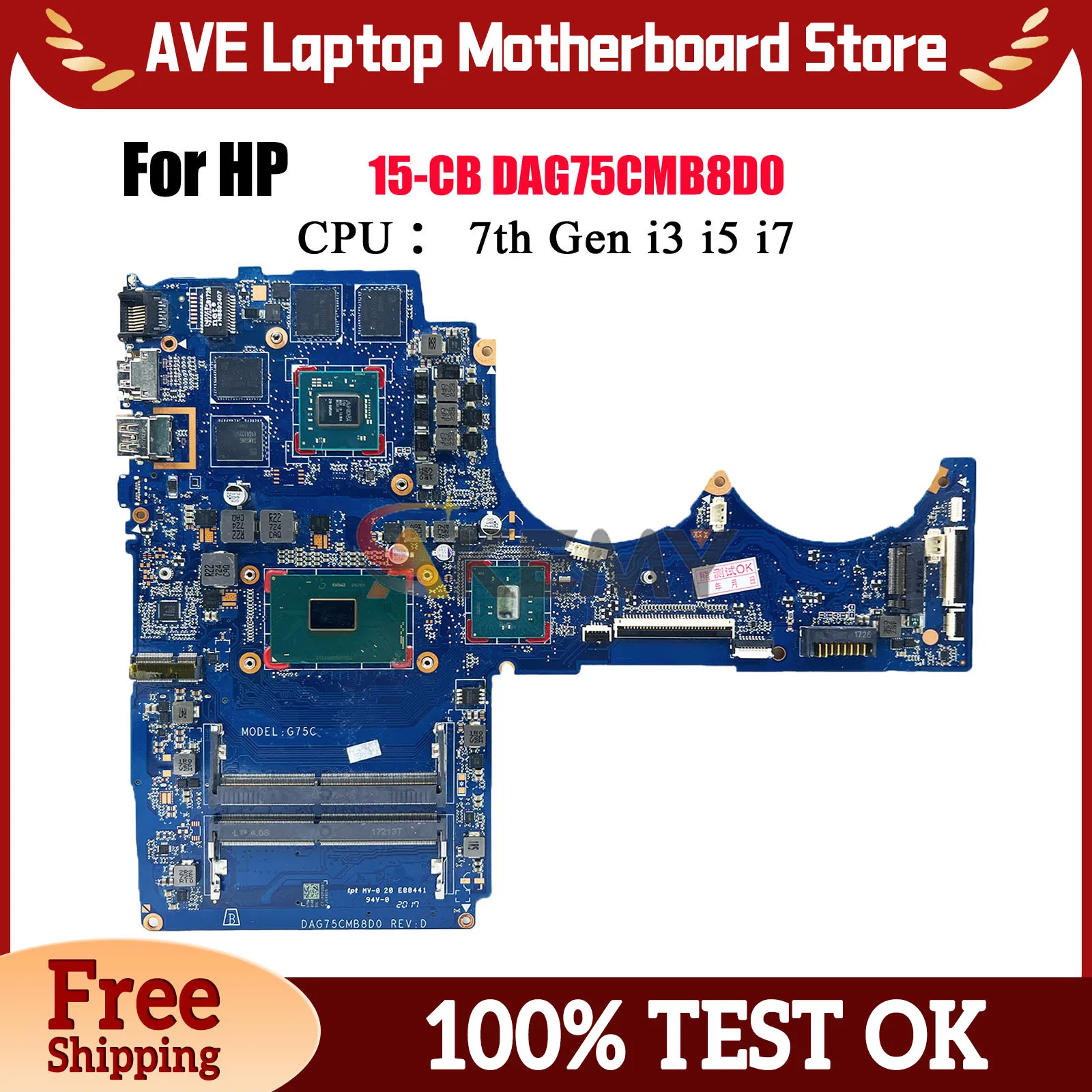 DAG75CMB8D0 Laptop Motherboard For HP Pavilion 15-CB With i5 i7 CPU RX550 2GB GPU 926309-601 100% Fully Tested
