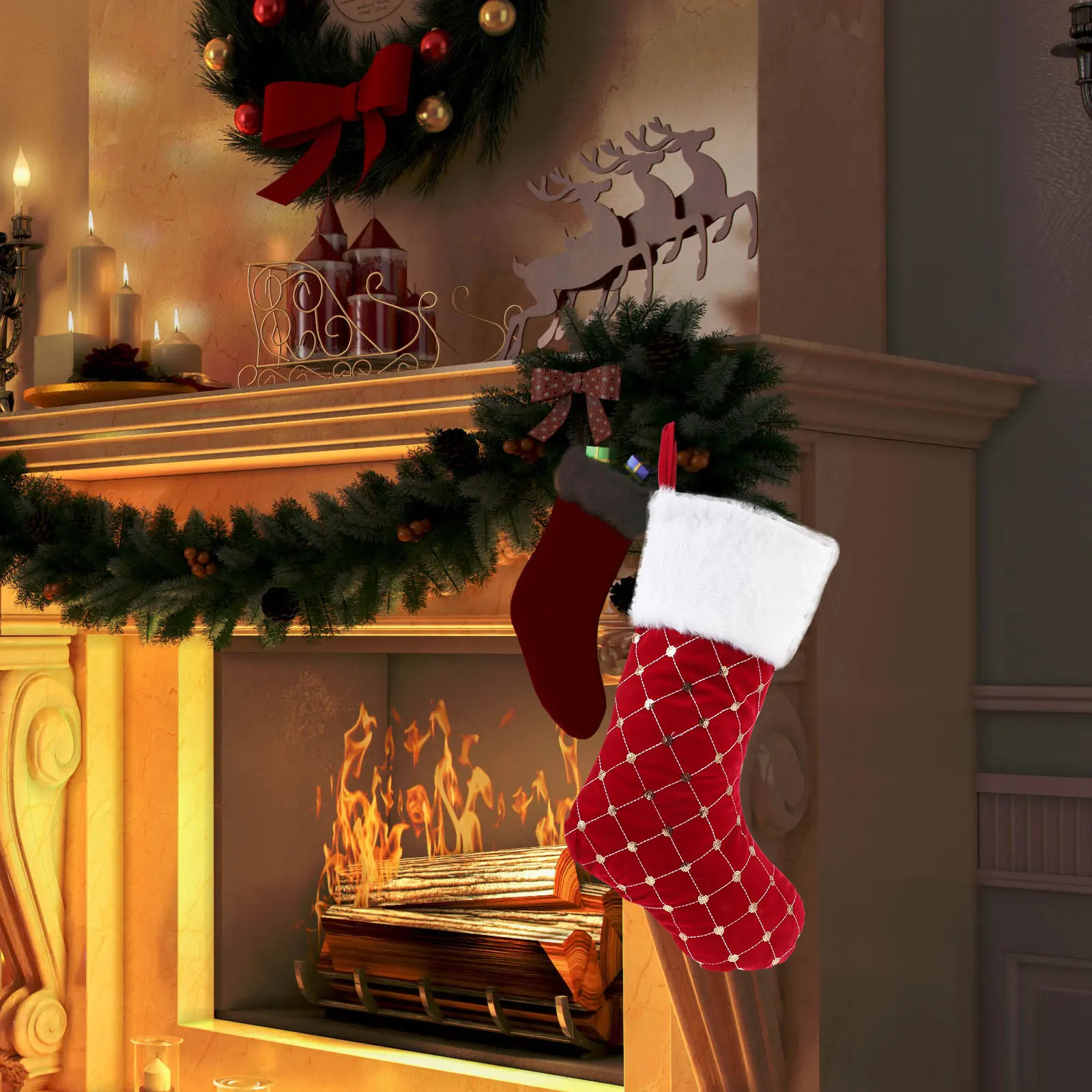 

Christmas Stocking Gift Bag Children Polyester Wall Decoration Sock Bright Colors Clear Printing Christmas New Year Party