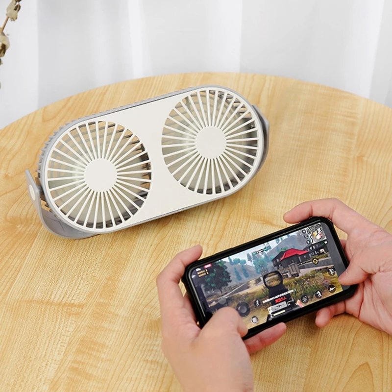 مروحة مكتب مزدوجة صغيرة منضدية مروحة محمولة 3 سرعات تبريد قابلة للتعديل لرأس مروحة علاج عطري شخصية قابلة للدوران 360 درجة