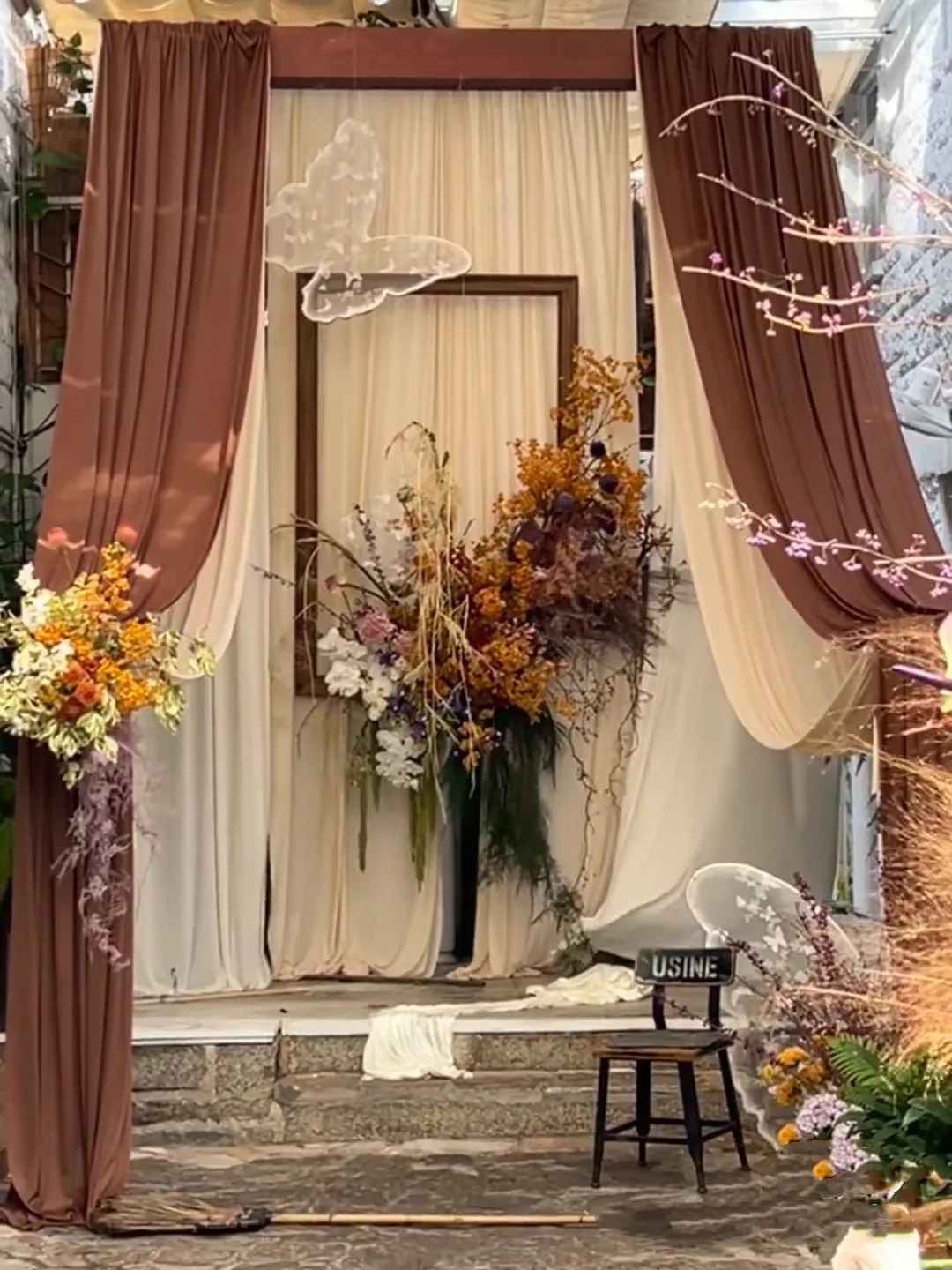Milk Tea Coffee Brown Draping Fabric for Wedding Background Cotton Curtain Hanging Ceiling Cloth Decoration Retro Style Fabric