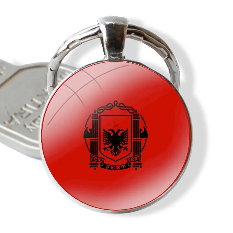 Glass Metal Pendant Key Chain Classic Men Women Key Ring Accessories Jewelry Gifts Al Albania Flag Eagle