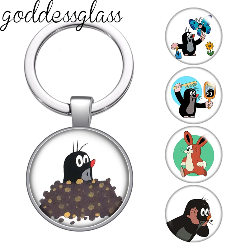 Krtek The Mole Story kret Cute mole Cartoon Round photo glass cabochon keychain Bag Car key chain Ring Holder Charms keychain