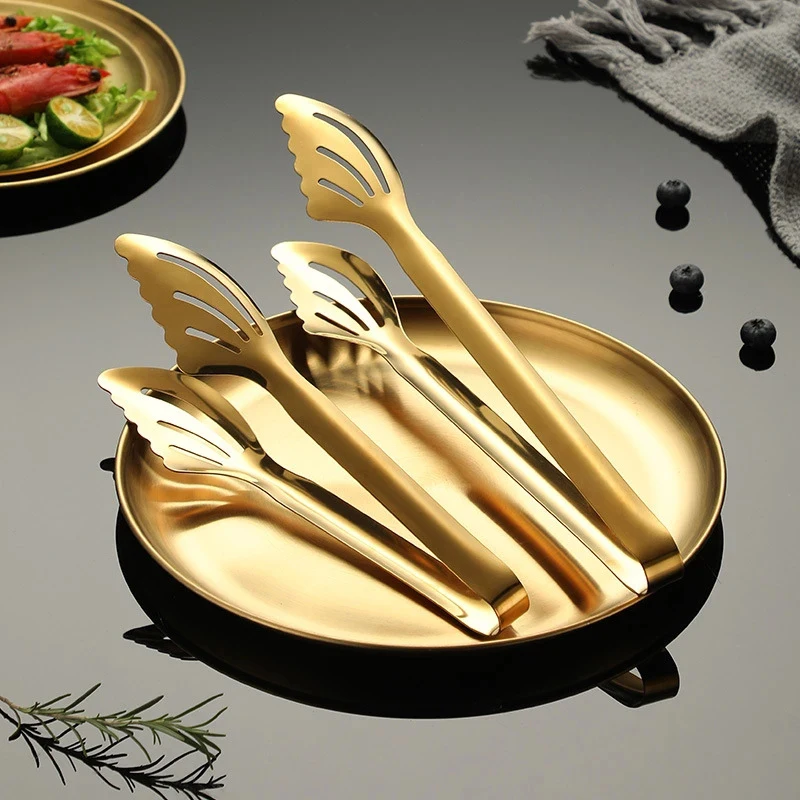 Stainless Steel Food Tongs Kitchen Utensils Buffet Cooking Tool Golden Stable Anti Heat Bread Beef Clip Pastry Clamps