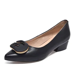 Zapatos De Mujer Women Light Weight Black Leather Slip on Square Heel Office Shoes Lady Casual Hotel Work Beige Heel Shoes B26
