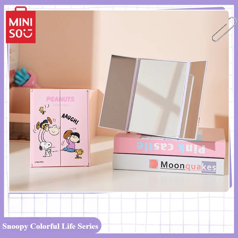 MINISO Snoopy Colorful Life Series Tri-fold Mirror Portable Girls Cosmetic  Kawaii Cartoon Children's Toy Birthday Gift