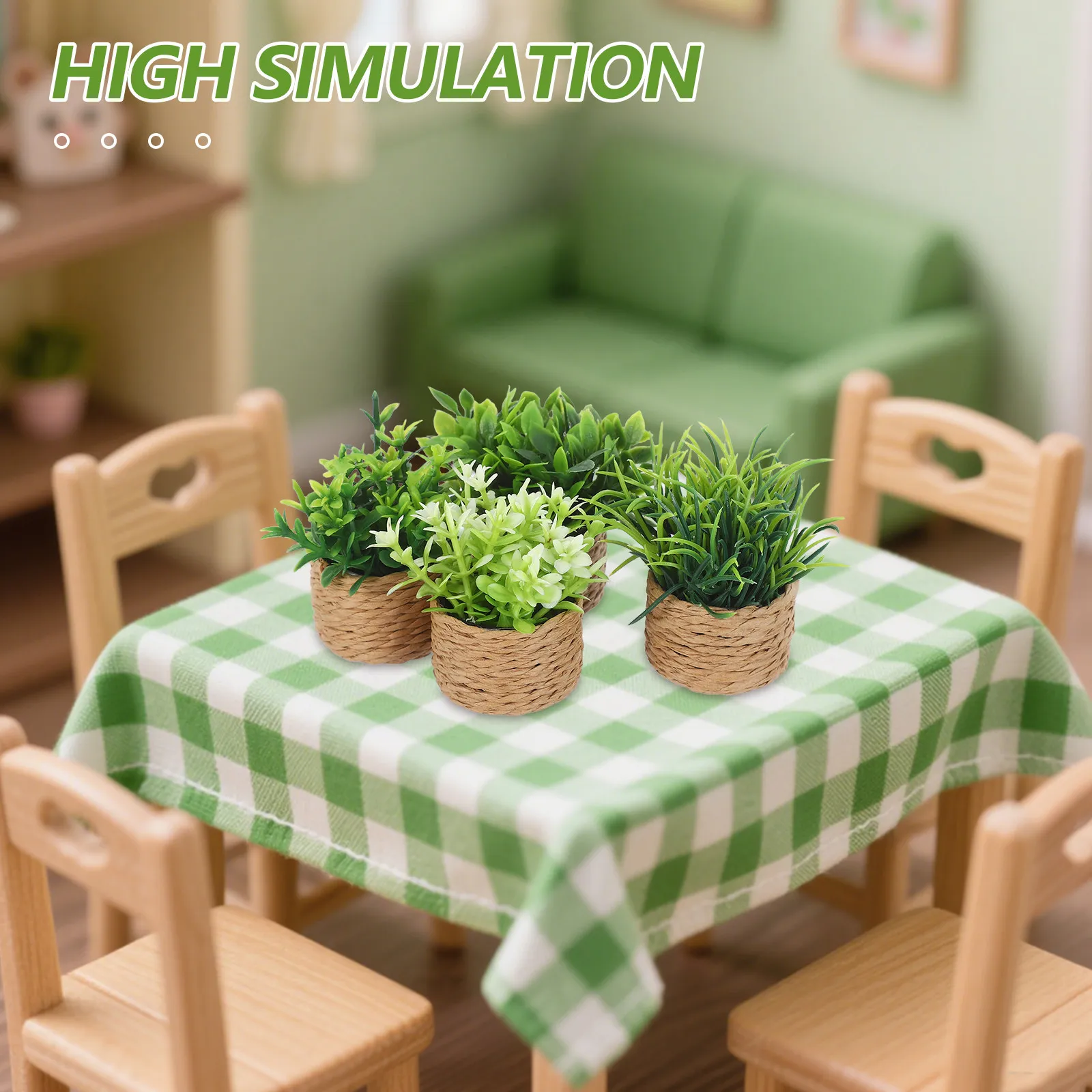 

4Pcs Dollhouse Mini Plants - Lifelike Simulated Greenery Bonsai - Low Maintenance Potted Plant Decor for Tiny House Interiors