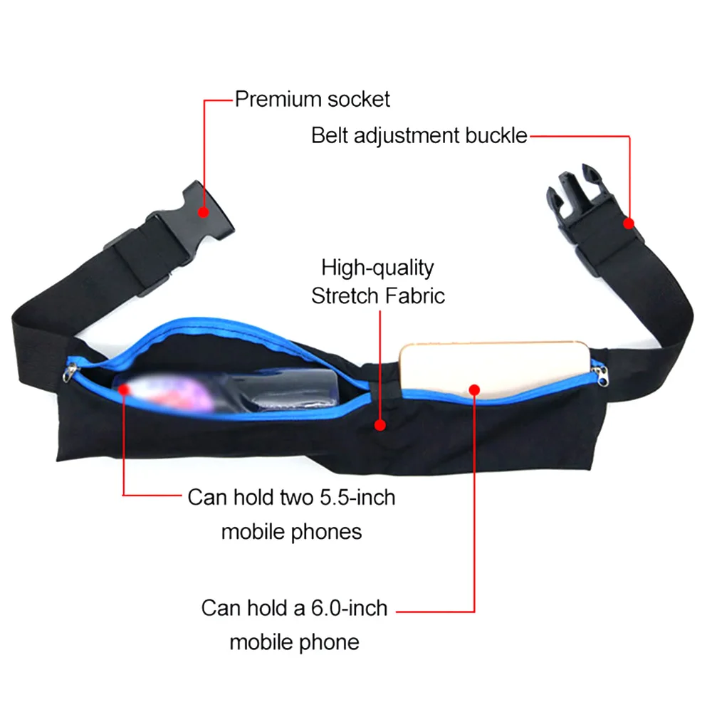 Sports Bag Waterproof Adjustable Anti-theft Pack Sport Belt Bag Running Waist Pocket Bag Outdoor Jogging Cycling Running Bag