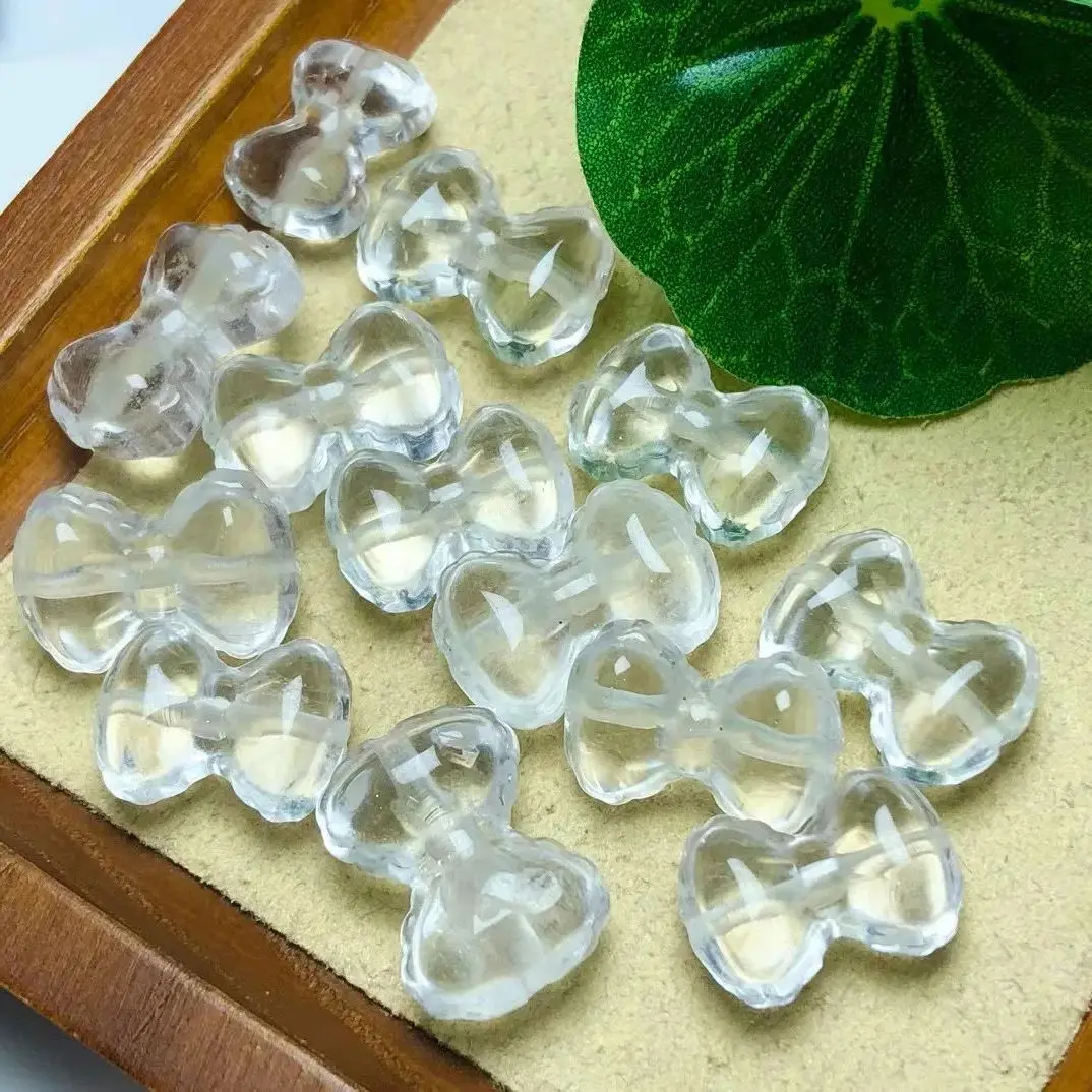 10PCS Natural Clear Quartz Bowknot Carving Crystal Carved Figurine Christmas Gift Fashion Jewelry For Women  15-19MM