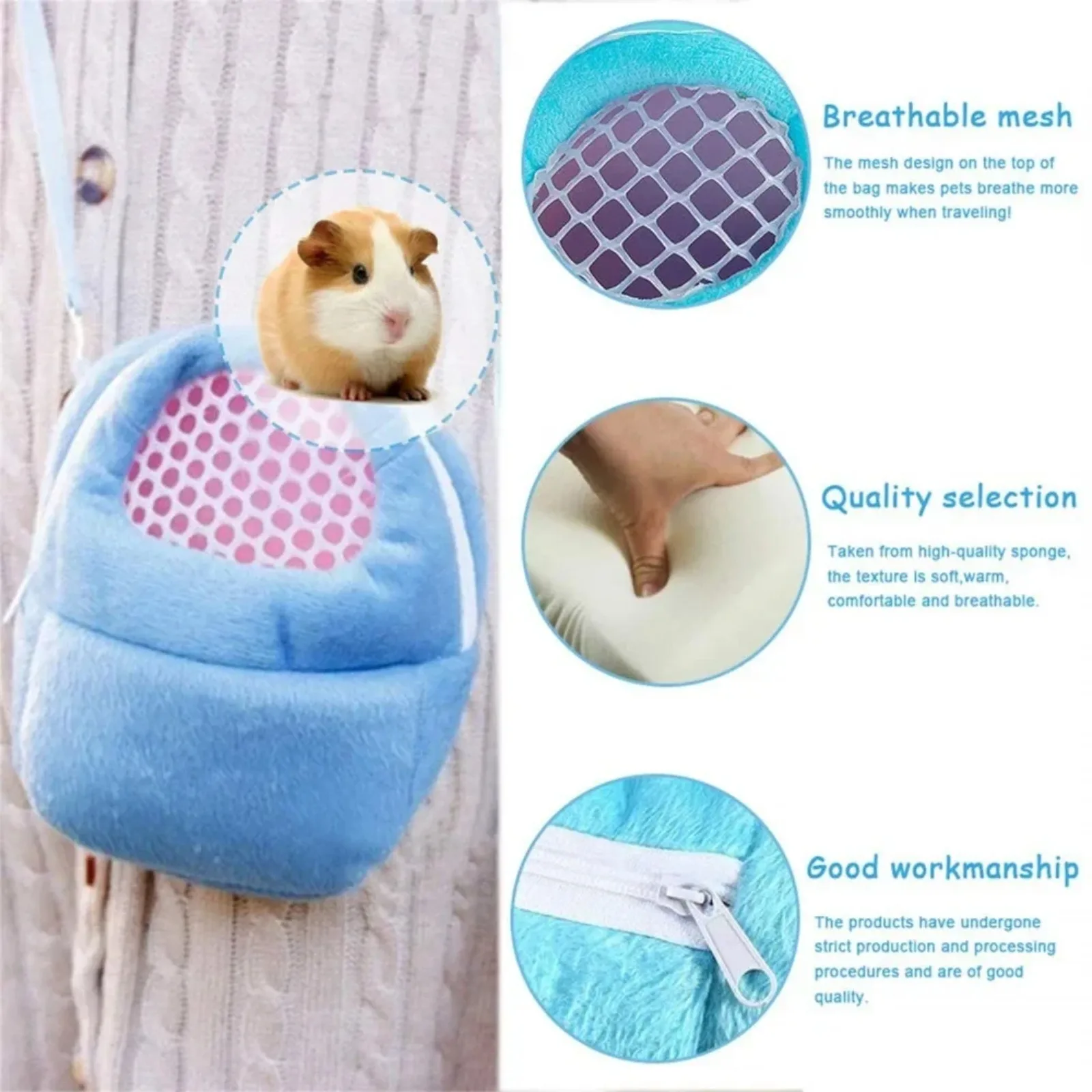 Hamster Travel Carrier Bag Chinchilla Guinea Pig Bunny Breathable Carrier Cage Warm Soft Travel Walking Small Animal Carrier