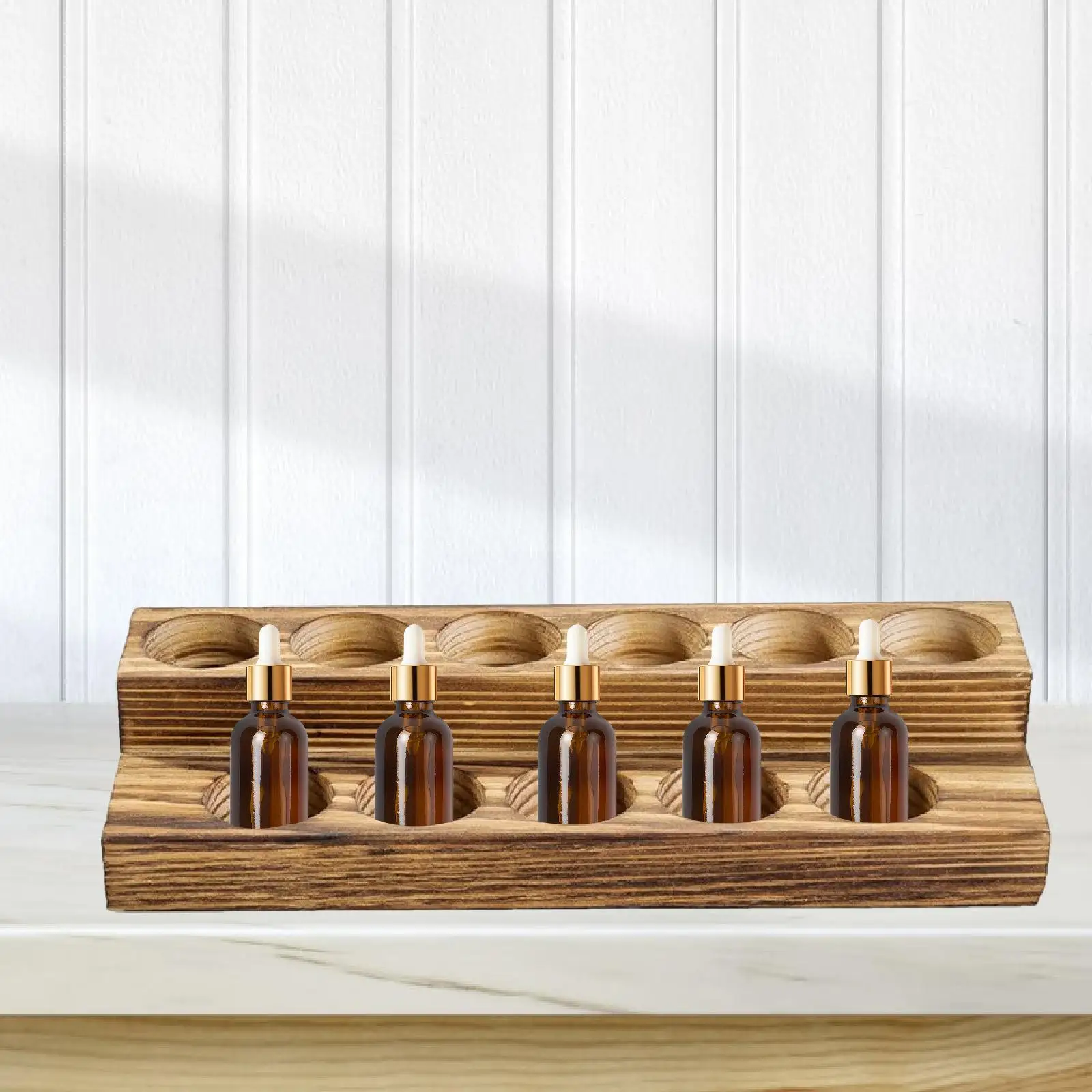

Wooden Essential Oil Bottle Storage Stand Holder Organizer Lipstick Tray