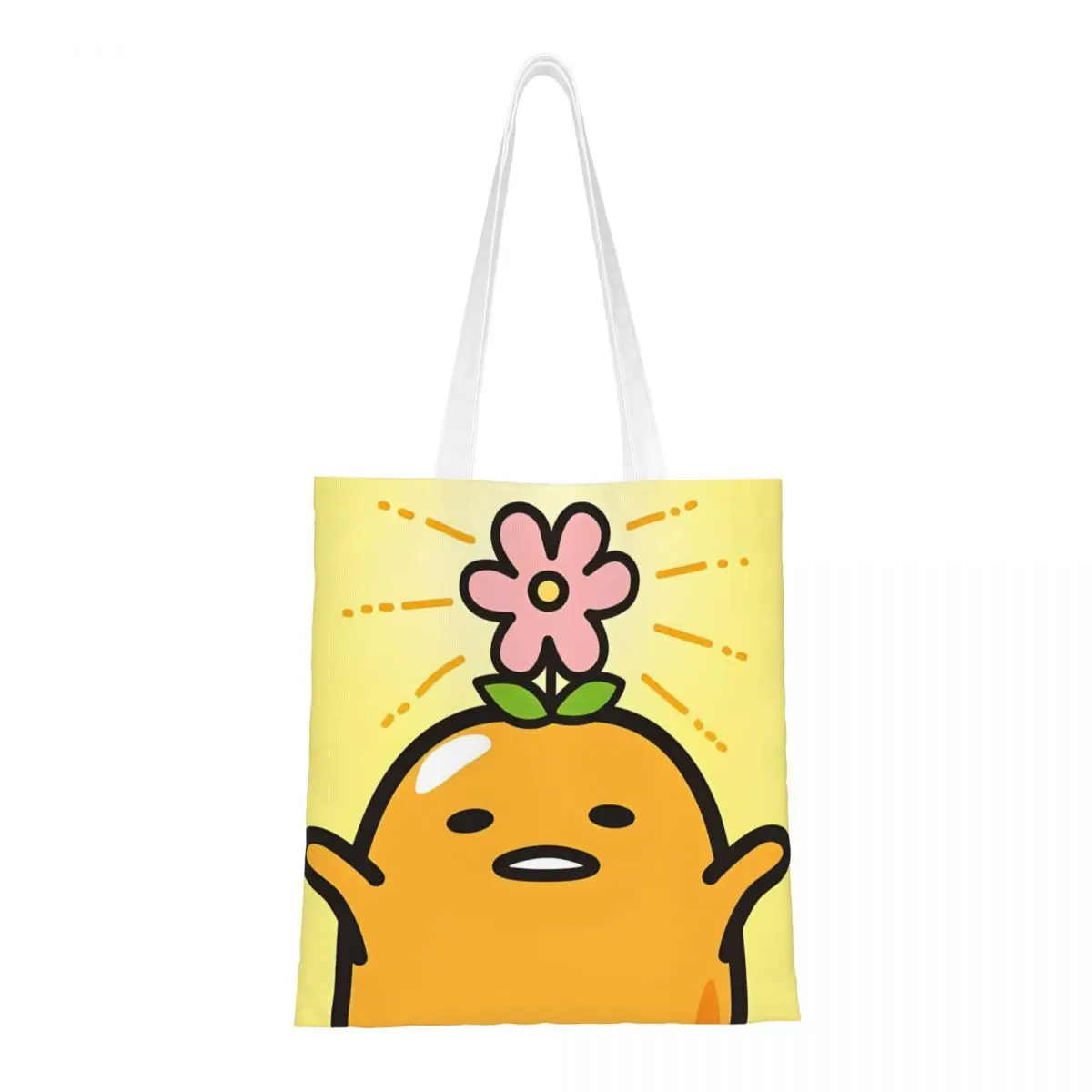 Gudetama Has Flowers On His Head Canvas Tote Handbag Grocery Bags Reusable Shopper Bags for Unisex