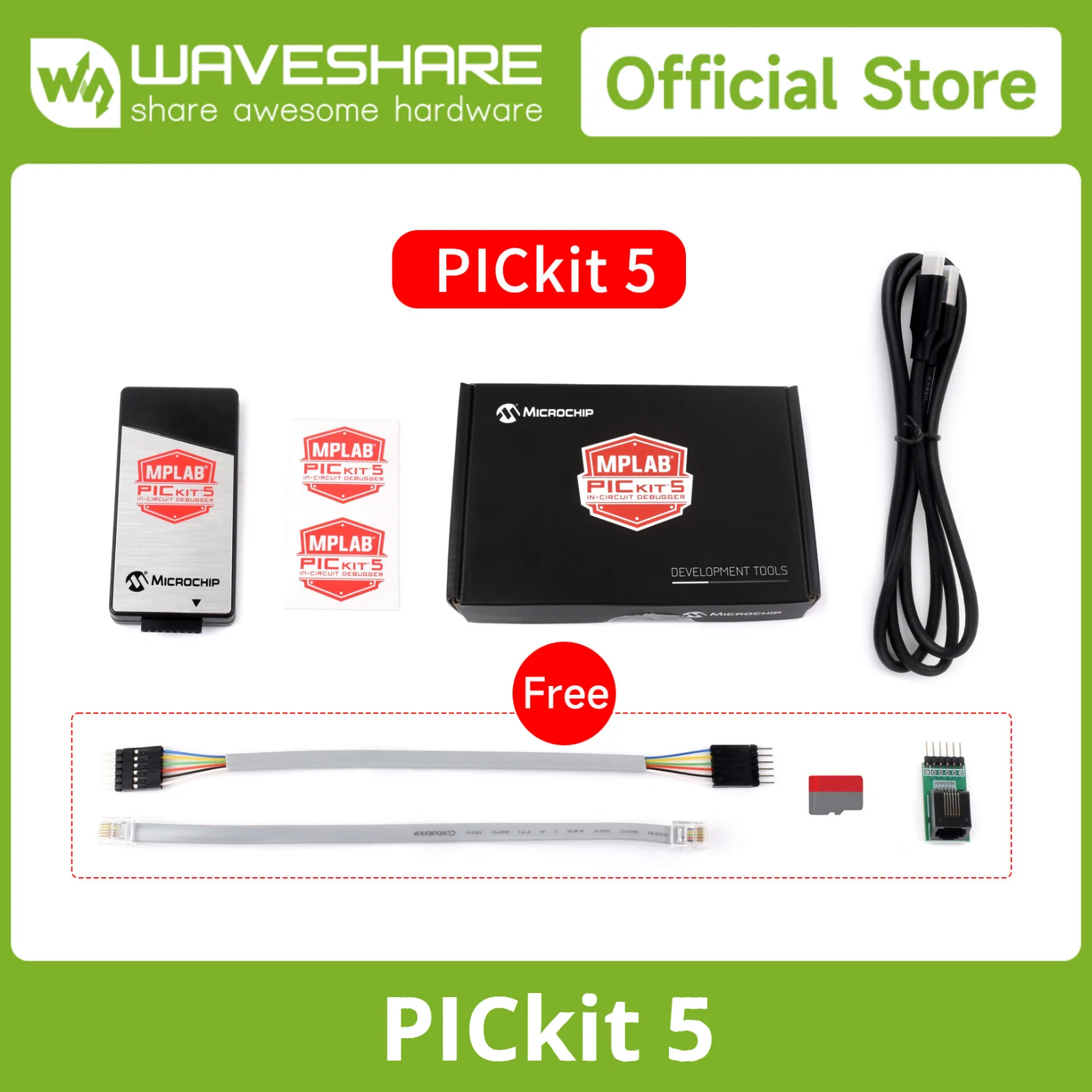 

Waveshare PICkit 5 In-Circuit Debugger/Programmer, Programmer-to-Go support, Type-C port, Supports MPLAB, Card Programmer