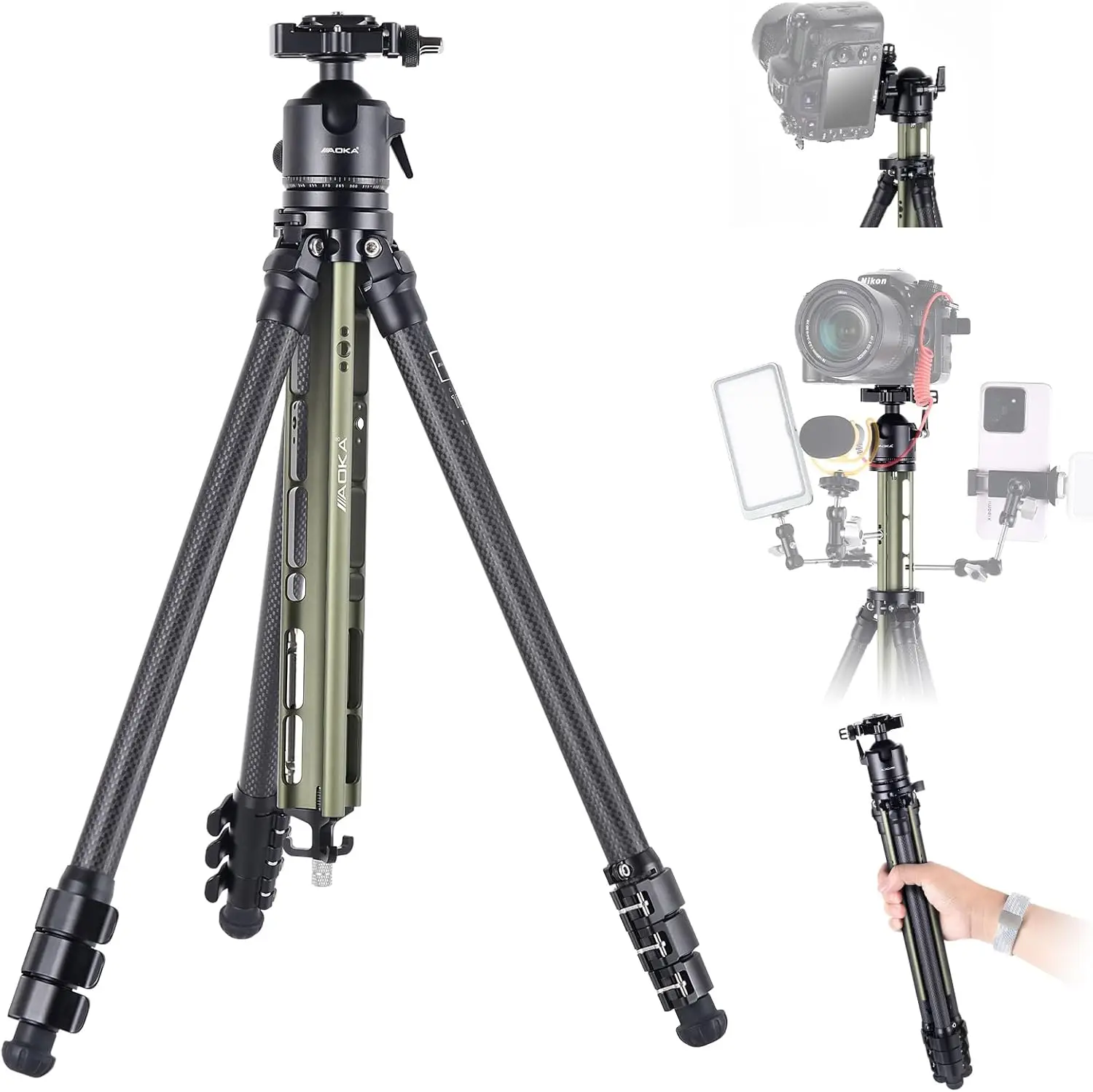 

Carbon Fiber Tripod for DSLR and Mirrorless Camera Photography. 360 Degree BallHead, Arca Swiss Quick-Release Plate,Weighs Only