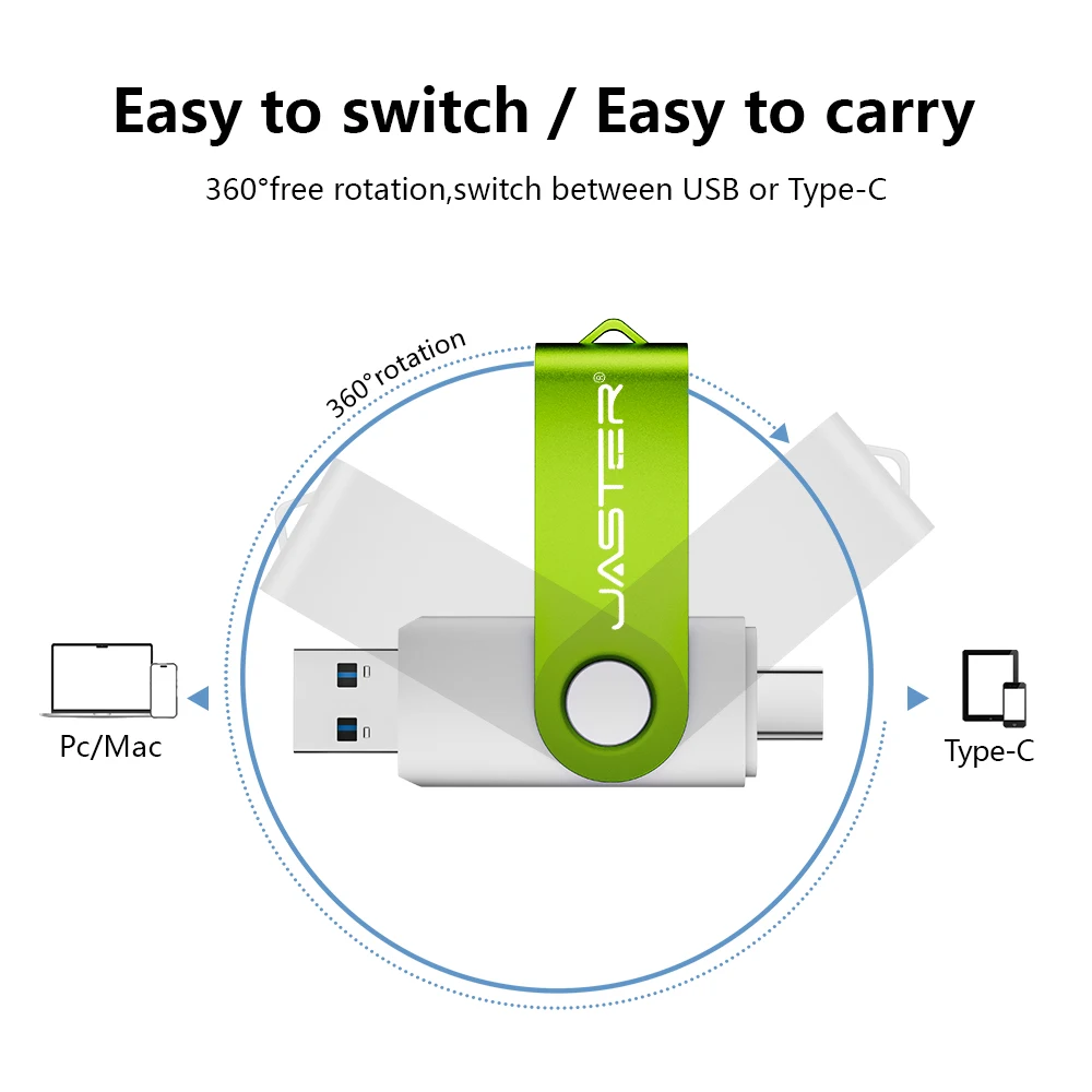 JASTER TYPE-C USB3.0 2IN1 High Speed Pen Drive 128GB Business Gift USB 3.0 Flash Drive 64GB Metal Memory Stick 32GB Pendrive 16G
