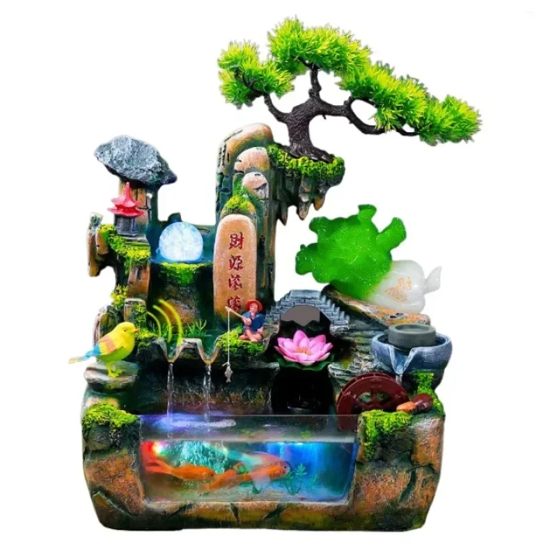 Water wheel circulating water  feature waterfall fish tank rockery ornament making money fountain