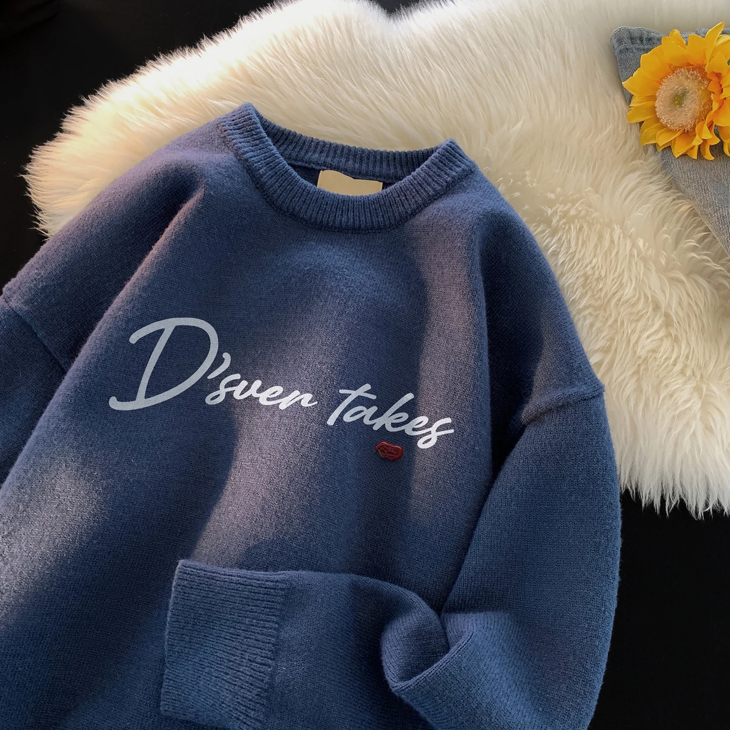 

Loose Men's round Ne Knitwear Comfortable American Sle Inner Wear Casual Long Sve Sweater for Teenagers Spring Autumn