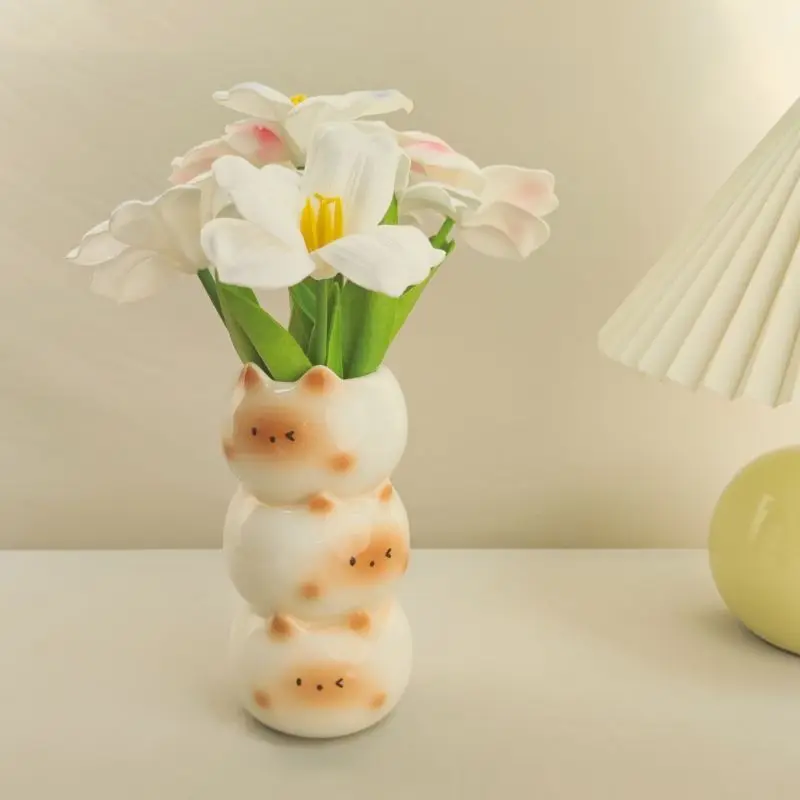 Cute Siamese Cat Ceramic Vase,Dried Flower Simulation Flower Home Decoration,Office Dormitory Desktop Entrance Room Ornament