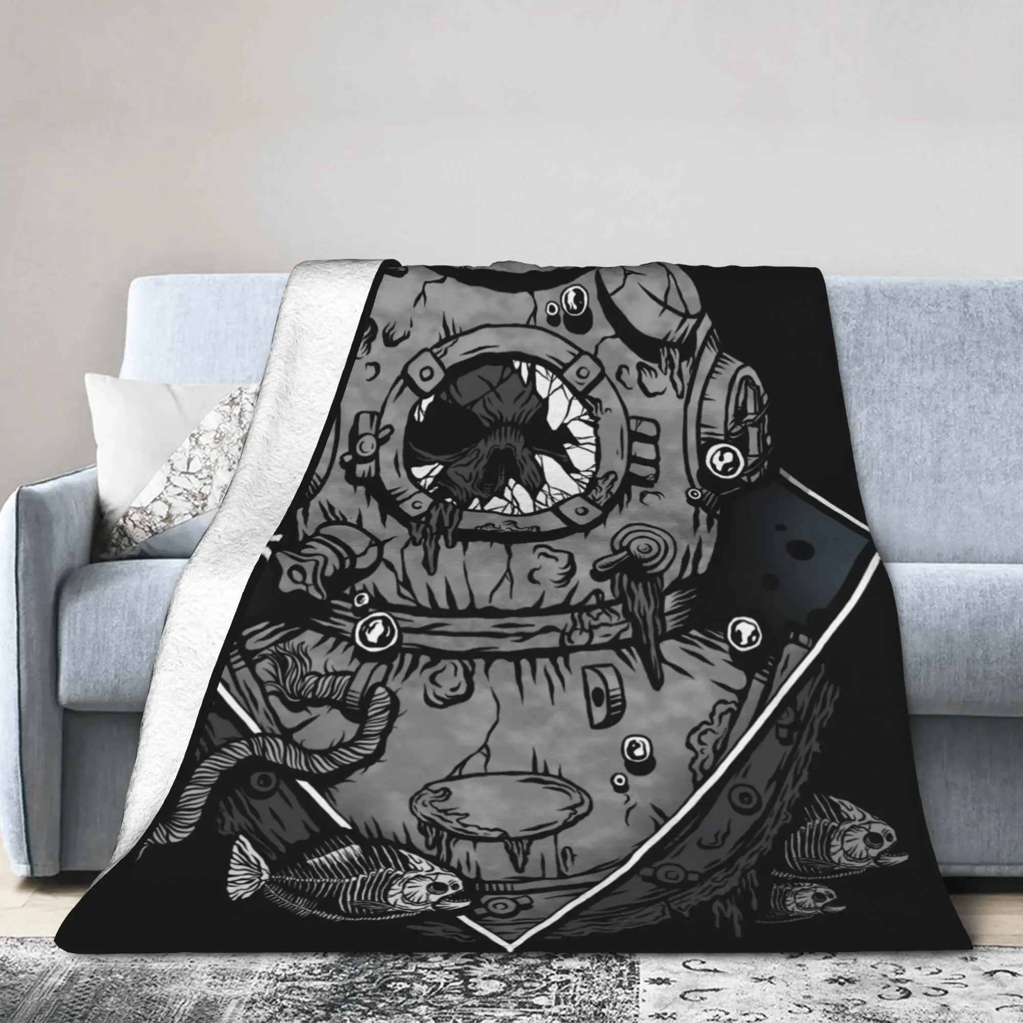 Custom 3D Print Scuba Diving Skull Blankets Breathable Flannel Summer Occult Forgetfulness Throw Blanket for Sofa Home Bedding