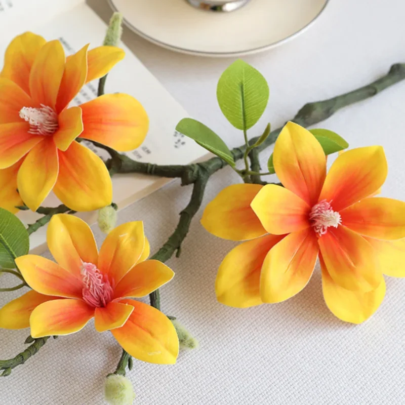 56CM Artificial Magnolia Flower New Chinese Silk Flower Single Branch Decoration for Home Living Room Dining Table Decoration
