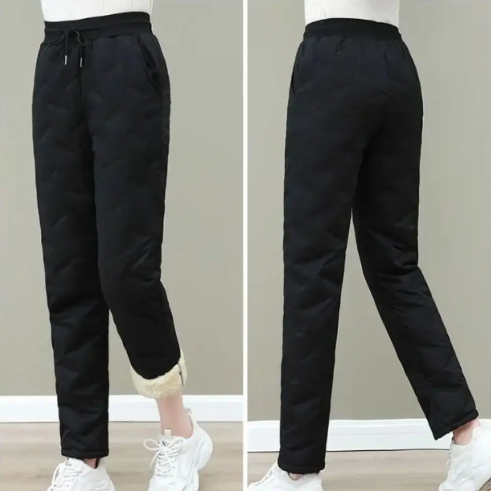 All-match Plus Fleece Cotton Pants High Waist Straight Leg Thermal Pants Thickened Bootcut Warm Pants Outside Wear