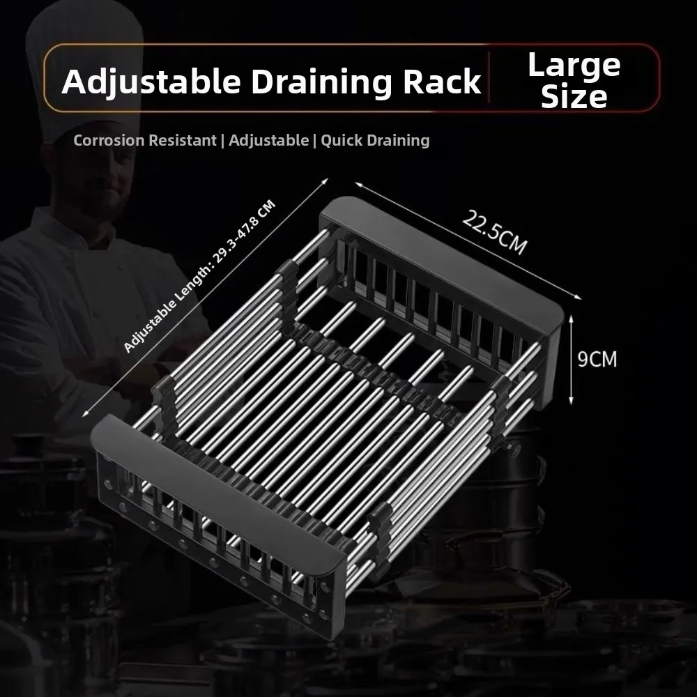 

Extend Kitchen Sink Drain Basket Portable Multi-functional Extender Basket for Vegetables Stainless Steel