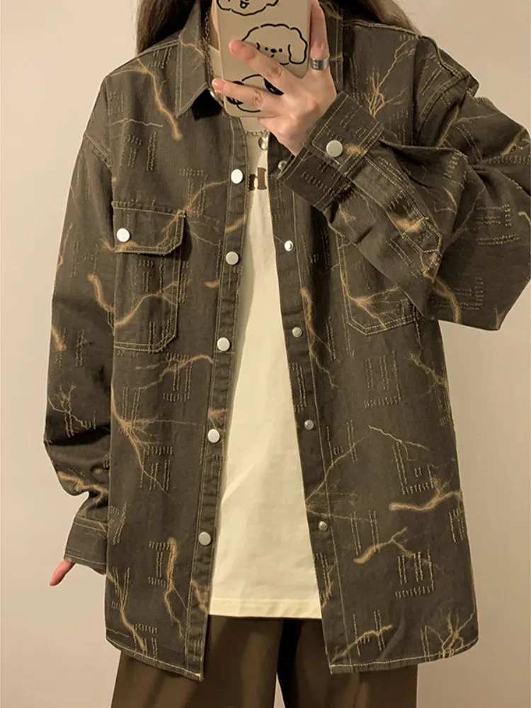 

Американская джинсовая куртка High Street Sle Long Sve для мужчин, новинка осени 2024, высококачественная, стильная рабочая одежда