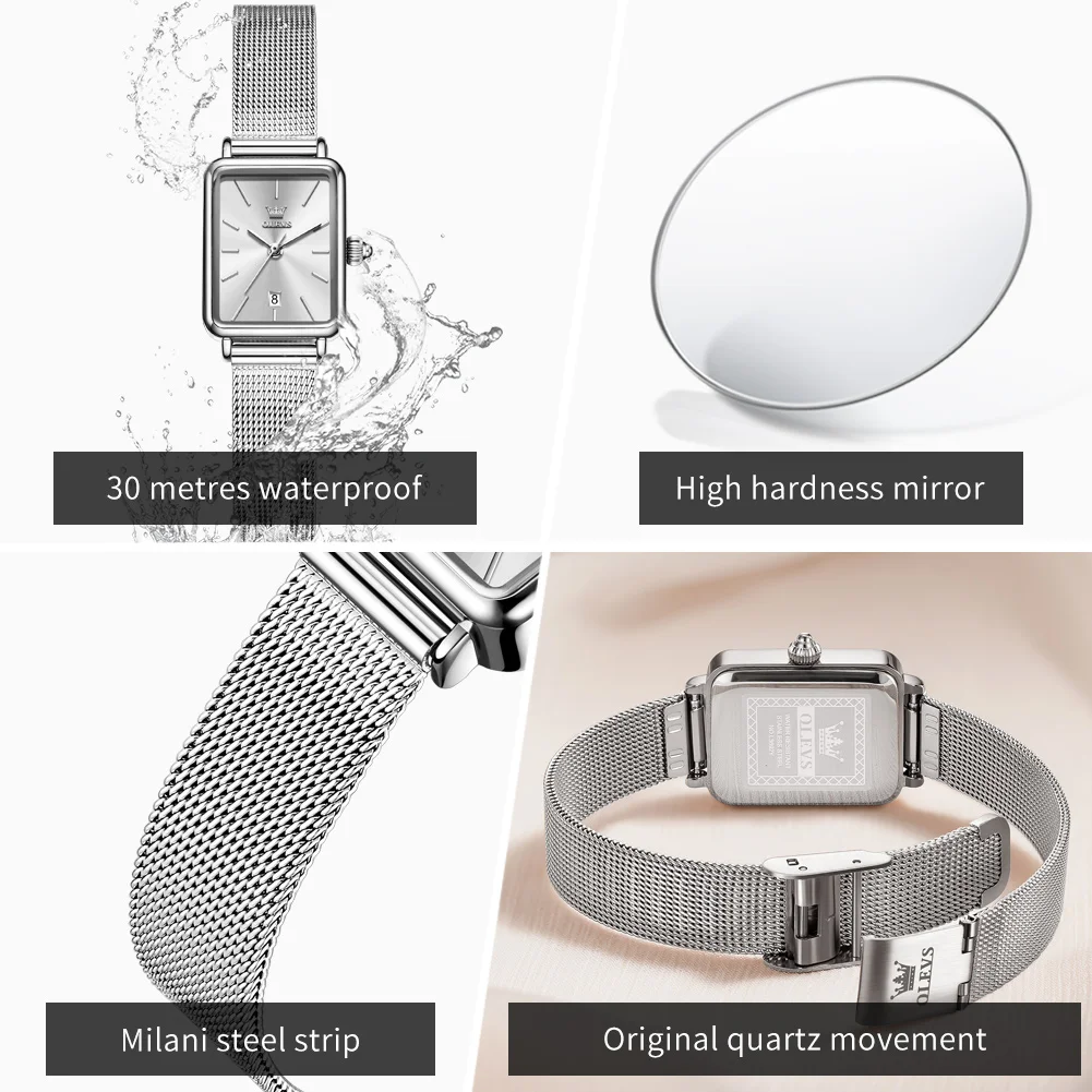 OLEVS 3692 Quartz Wristwatch Gifts Fashion Vintage Square Ultra Thin Ladies Watches Waterproof Stainless Steel Women's Watches