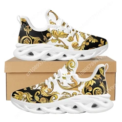 Custom Made Golden Luxury Floral Designer Shoes For Women Sneakers Platform Multicolor Breathable Soft Couple Casual Size 36-48
