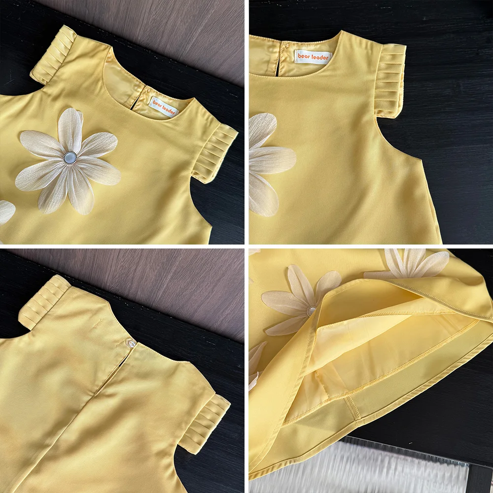 Bear Leader 2-7 Years Summer New 3D Flower Vest Dress Girl's Princess Dresses Baby Kids Clothing Wedding Party Elegent Clothes