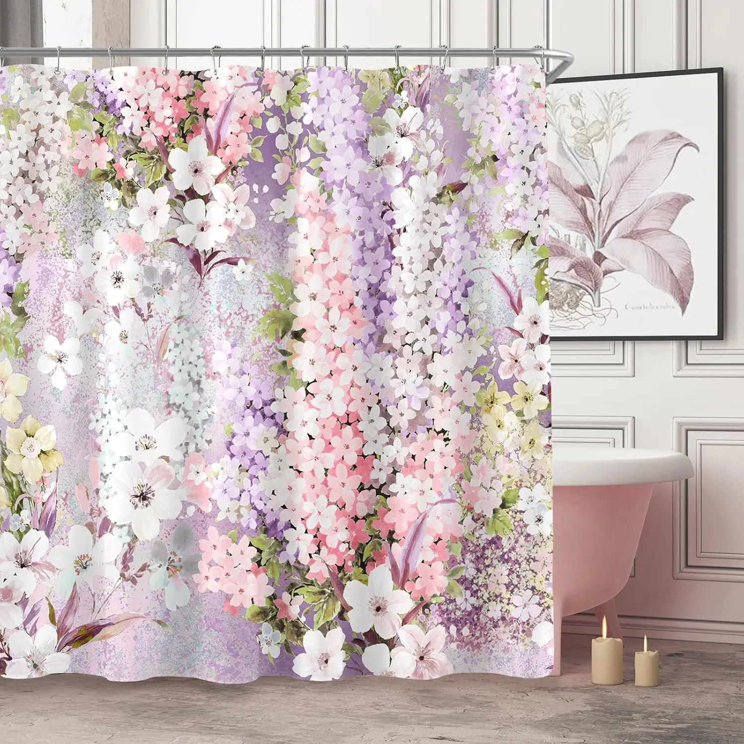 

Фиолетовая милая занавеска для душа с цветочным принтом, цвет розового цвета, ткань для ванной комнаты, занавеска для душа из акварельной ткани