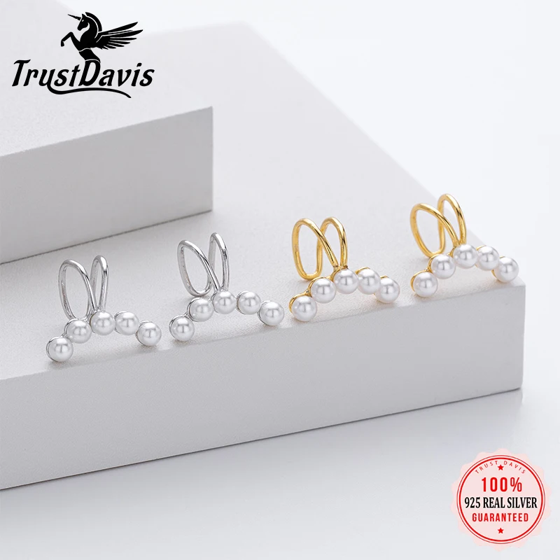 

TrustDavis настоящее серебро 925 пробы, женские модные простые серьги-клипсы с жемчугом для женщин и девочек, подарок на день рождения, ювелирные изделия DS4665
