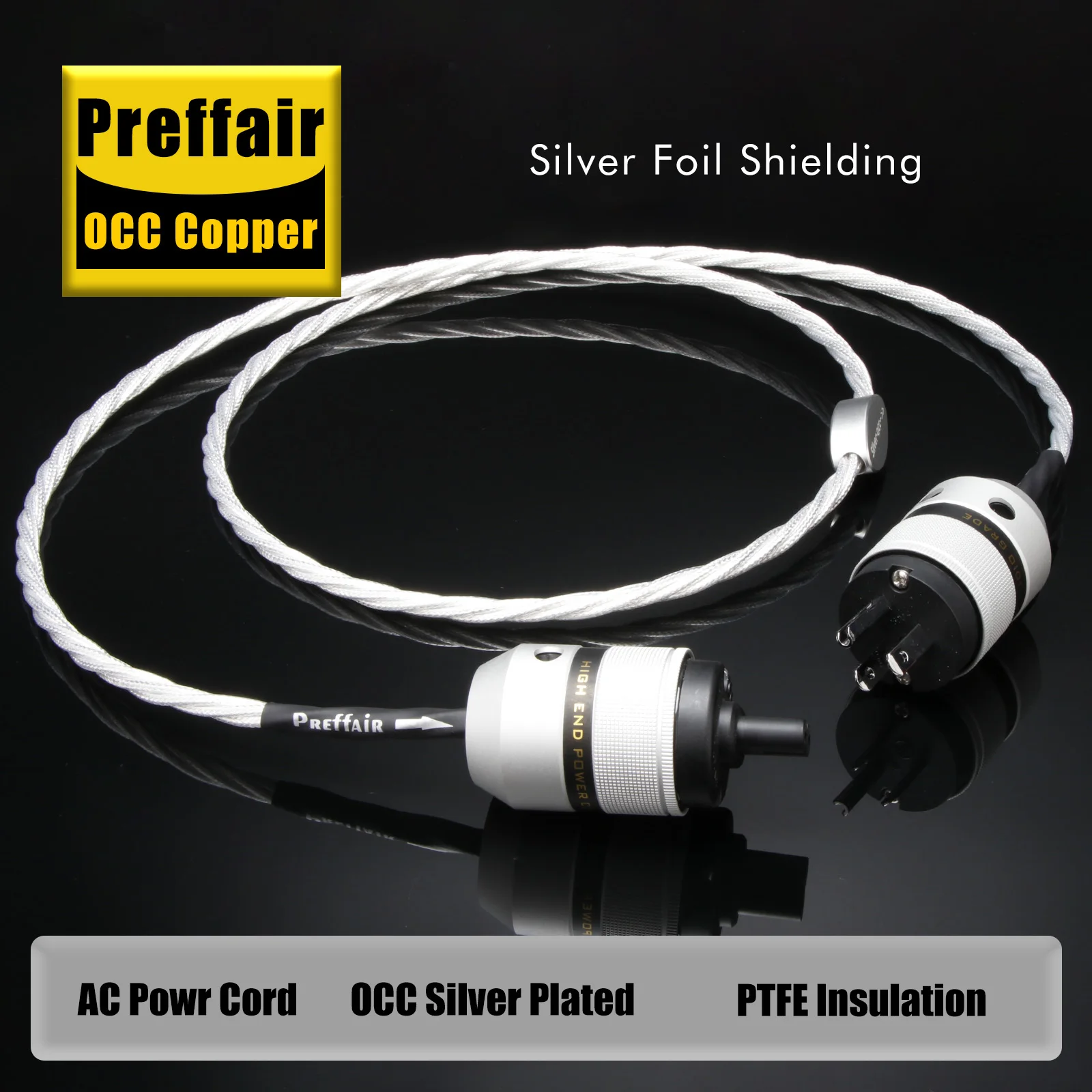 

Preffair X463P883 OCC Медный кабель питания C7 с родиевыми вилками и изоляцией из ПТФЭ S-образной формы для AMP/CD/DVD/микшера