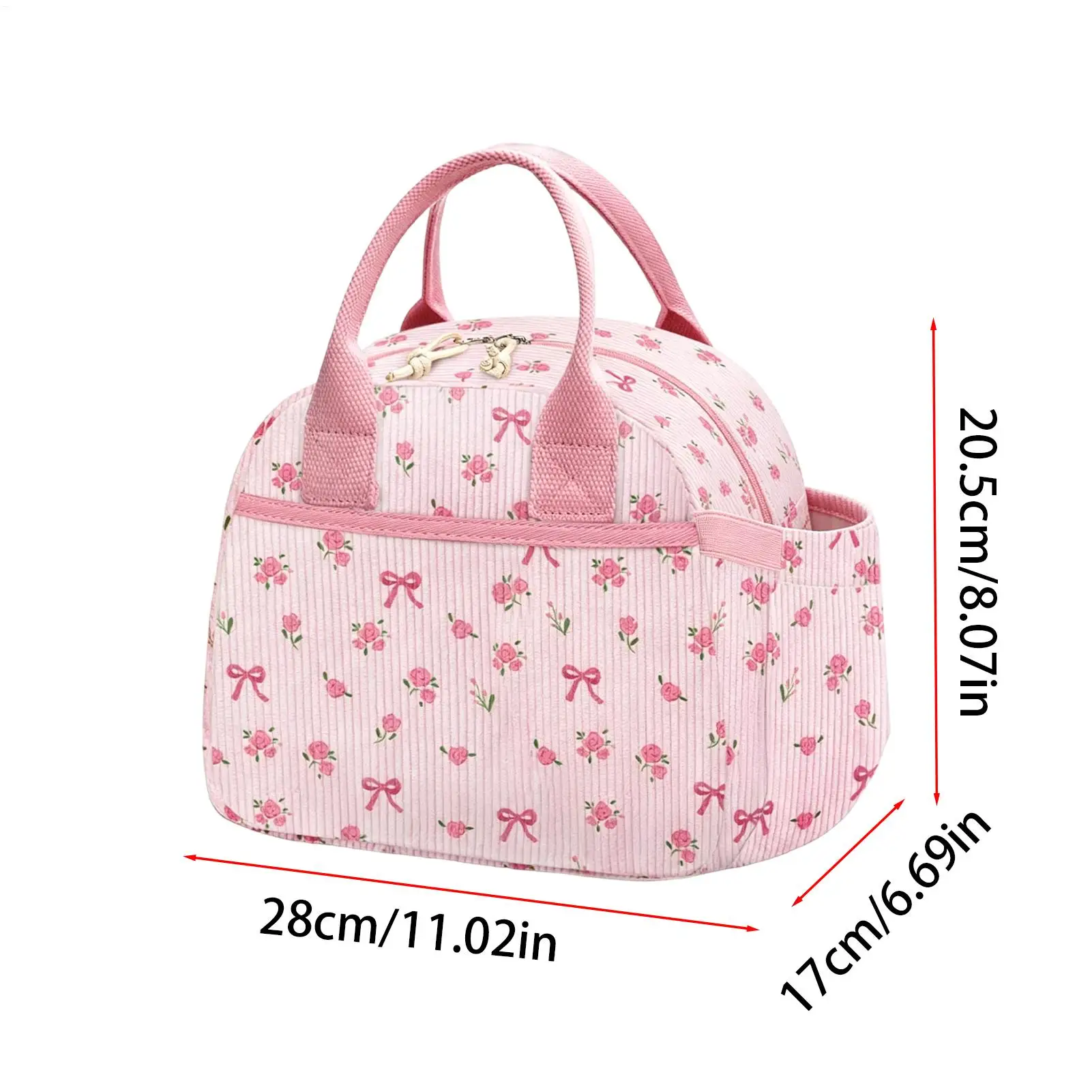Cute Lunch Box Large Insulated Leakproof Reusable Corduroy Fabric Pink Insulated Lunch Box For Women Girls Office School Picnics view 6