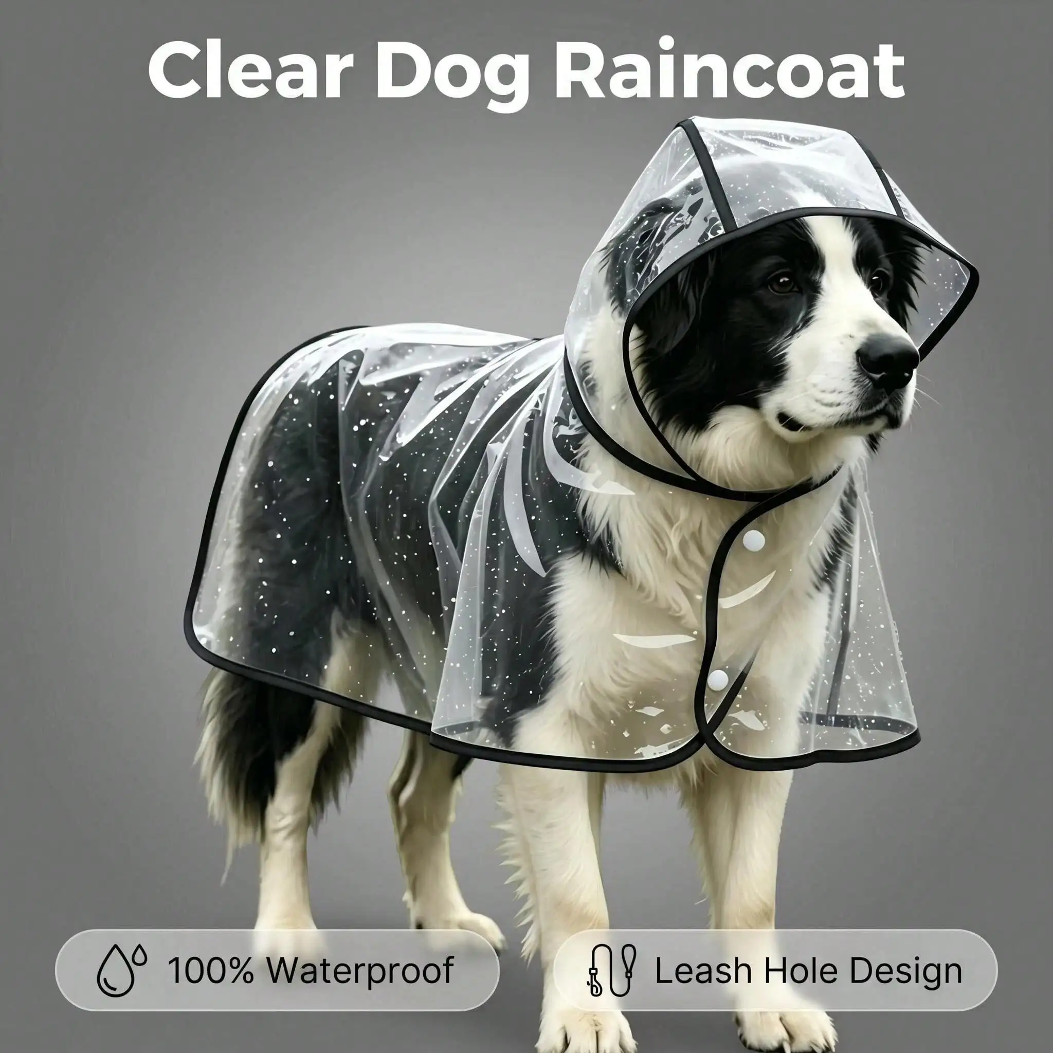 Transparent Dog Raincoat, Waterproof Clear Hooded Dog Rain Poncho With Leash Hole, Lightweight Pet Rain Jacket With Black Trim For Small Medium Large Dogs, Full Body Coverage Rainwear For Outdoor Walking