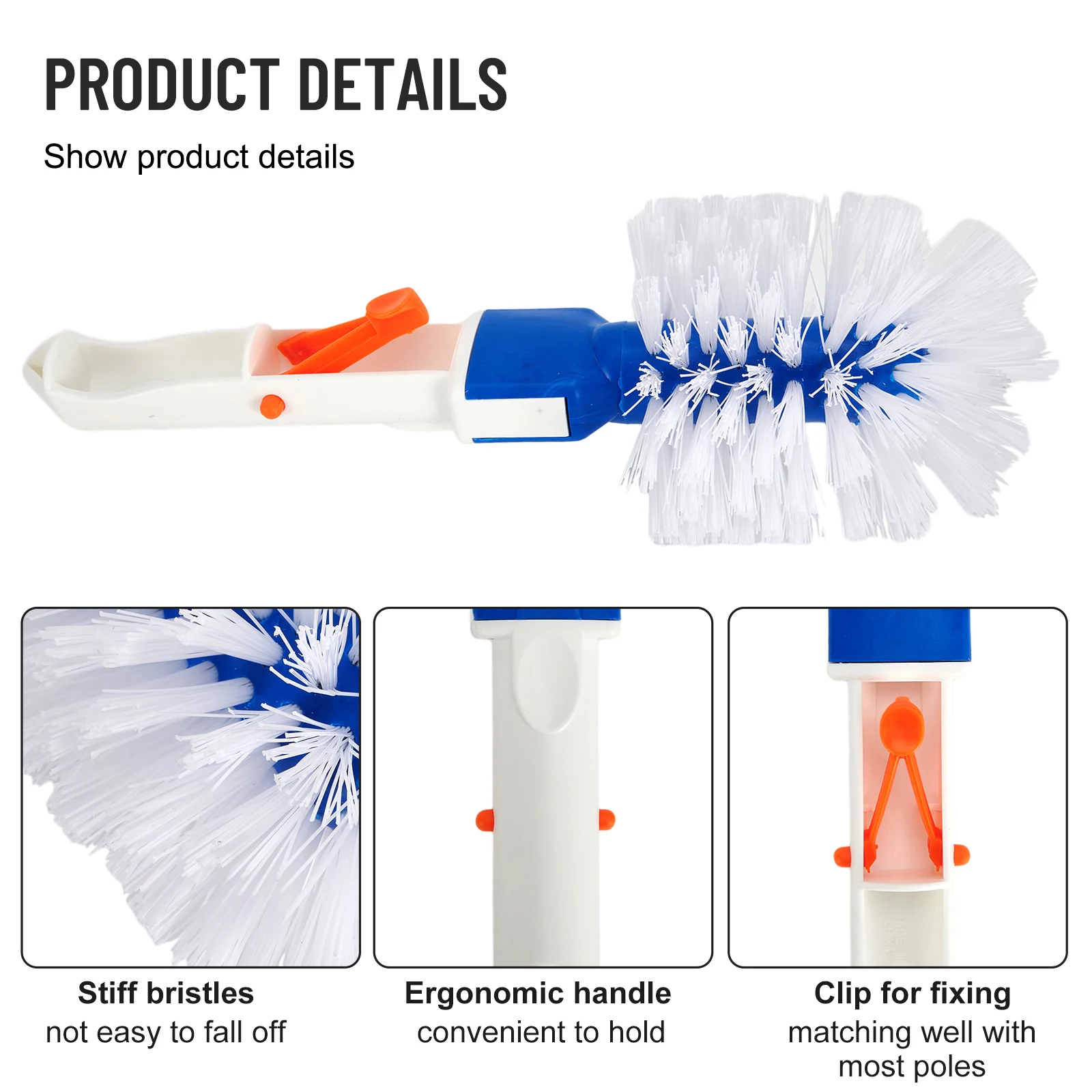 Pool Step Cleaning Corner Brush Round Brushes Plastic Material Swimming Pool White+blue Easy To Install For Above R9Z3