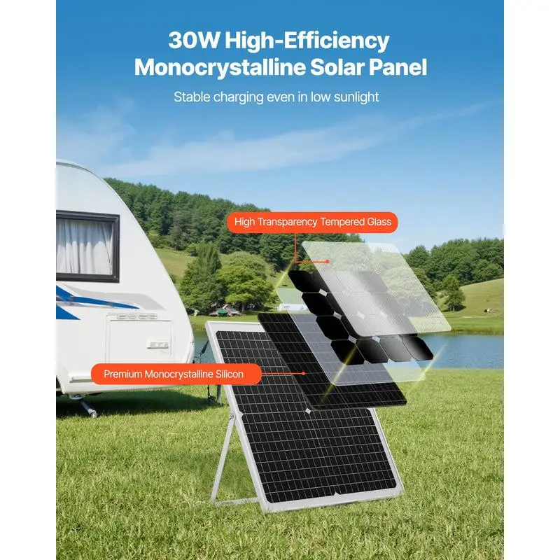 

30W 12V Solar Panel Battery Charger, Solar Battery Trickle Charger Maintainer with Intelligent MPPT Controller & Adjustable Mount Bracket, IP67 Waterproof for Car Boat RV Motorcycle Trailer