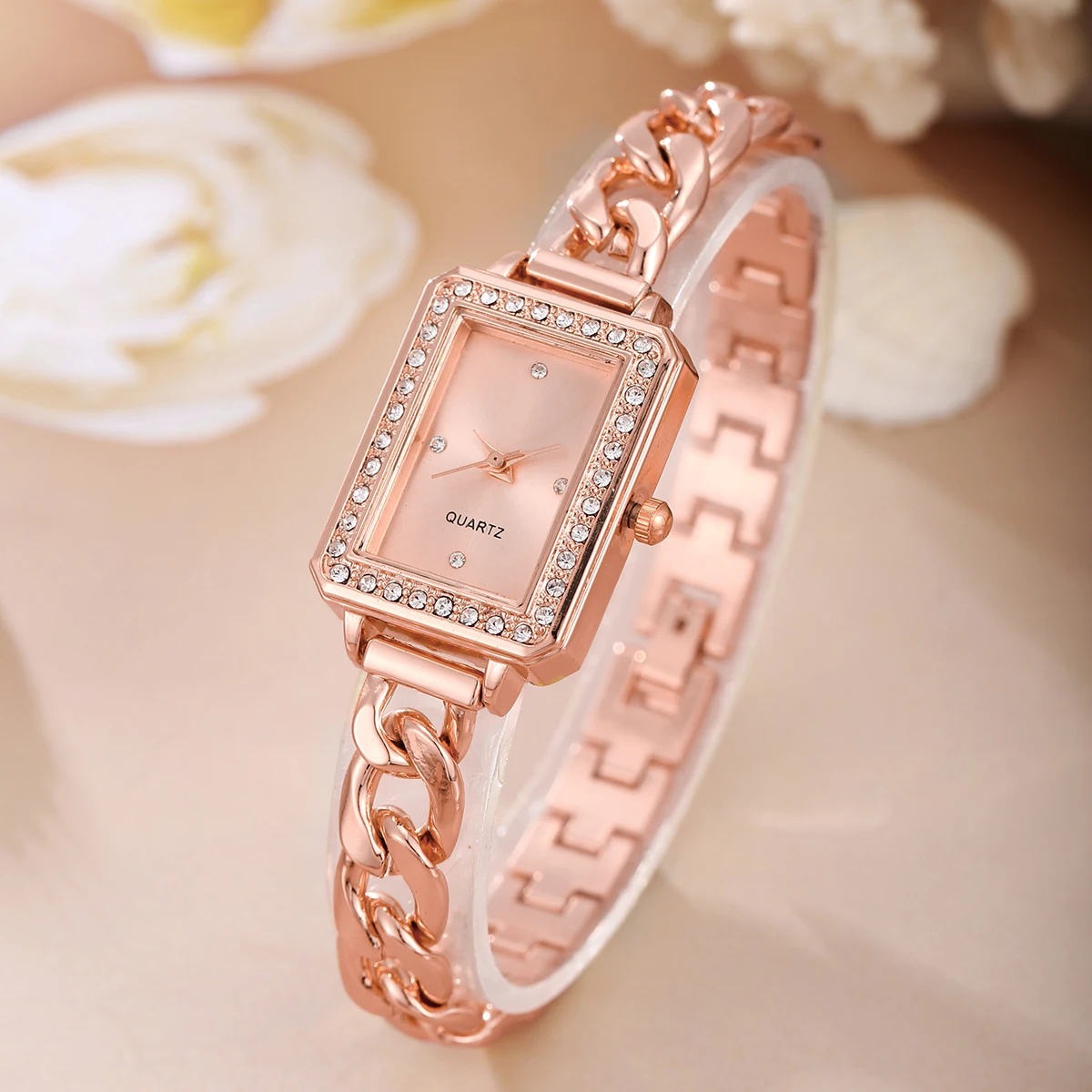 3PCS fashionable square simple women\'s quartz watch tricolor combination daily wear sisters\'s best friend watch combination