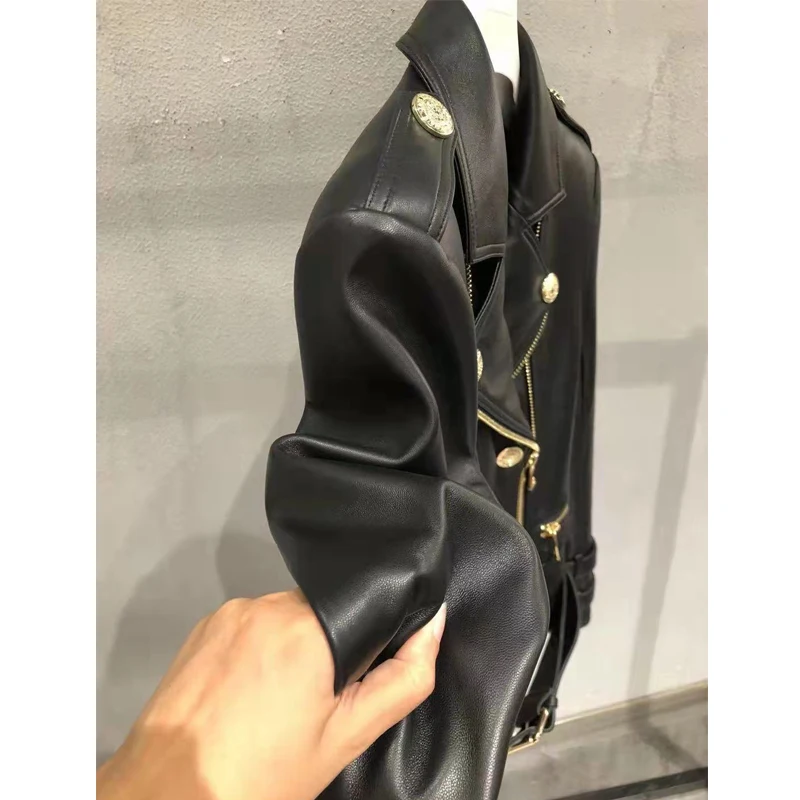 100% echt leer Moto- en bikerjacks 2025 Mode Rits Dames Revers Volledige mouw Casual Slim-fit A-niveau Schapenvacht Jasje