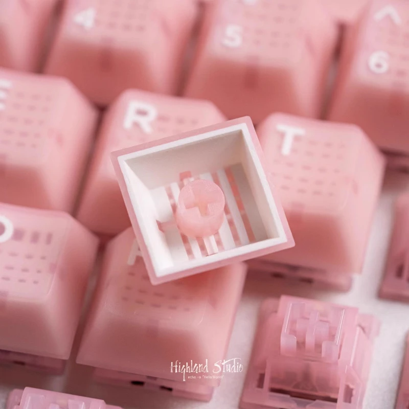 

Domi Key Lotus Base Полупрозрачные розовые колпачки для клавиш на заказ PBT Cherry Profile Keycap Милый мультяшный аниме Прозрачный колпачок для клавиш