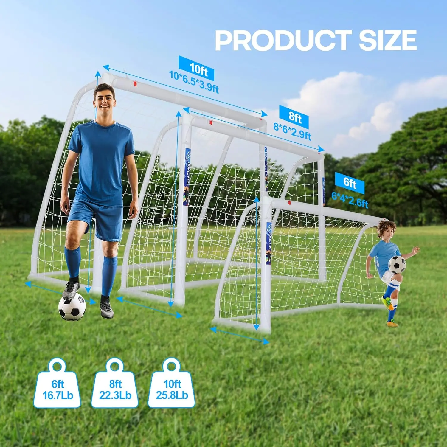 Soccer Goal for Backyard 10×6.5, 8×6 and 6×4 FT Weatherproof and Portable Soccer Goal with Target Net